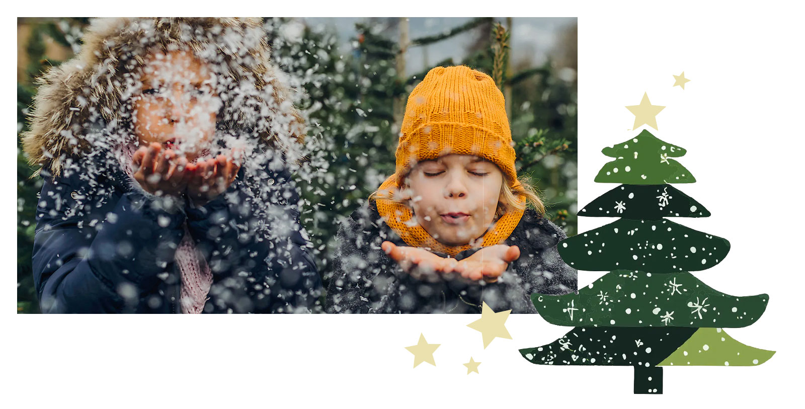 Bruder und Schwester haben spaß mit Schnee